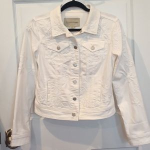White Anthropologie Denim Jacket with Embroidery